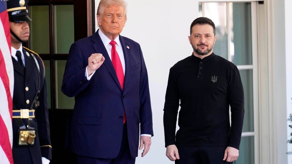 FILE - President Donald Trump welcomes Ukraine President Volodymyr Zelenskyy at the White House in Washington, Friday, Feb. 28, 2025. (AP Photo/Ben Curtis, File)