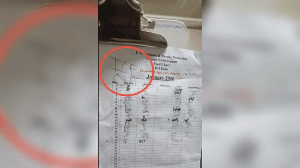 CBP K-9 targeted? Minnesota kennel worker writes anti–ICE message on feeding chart: DHS (Photo courtesy of DHS)