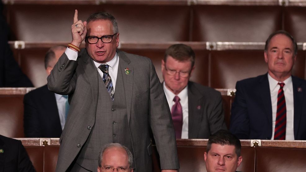FILE - Rep.-elect Mike Bost (R-IL) yells out as Rep.-elect Matt Gaetz (R-FL) delivers remarks in the House Chamber during the fourth day of elections for Speaker of the House at the U.S. Capitol Building on January 06, 2023 in Washington. (Photo by Win McNamee/Getty Images)