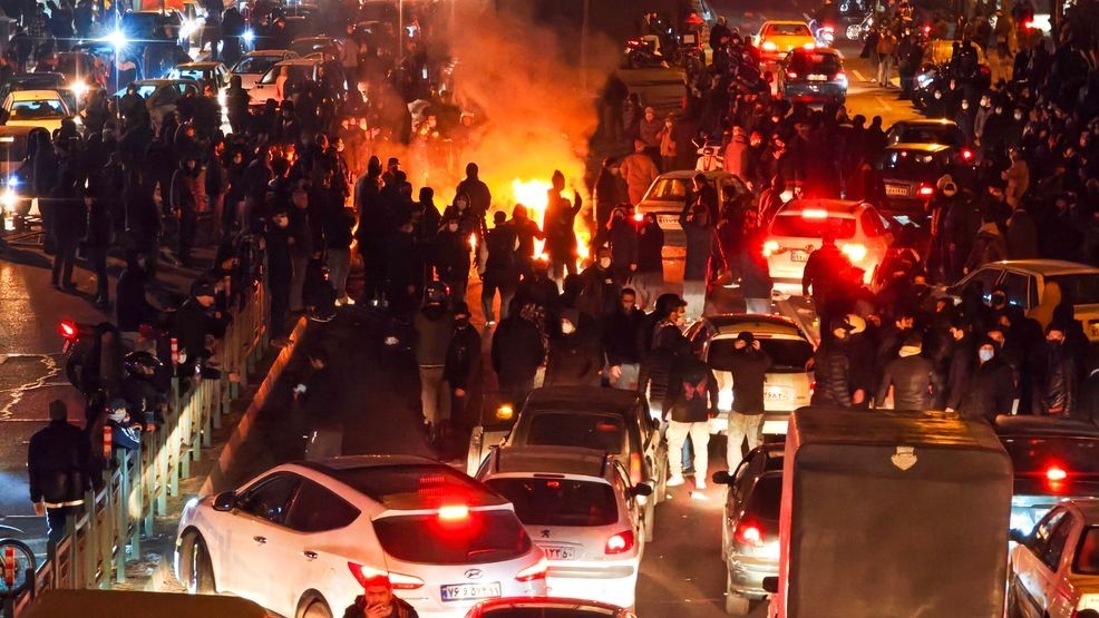 People gather during a protest on January 8, 2026, in Tehran, Iran. (Photo by Anonymous/Getty Images)