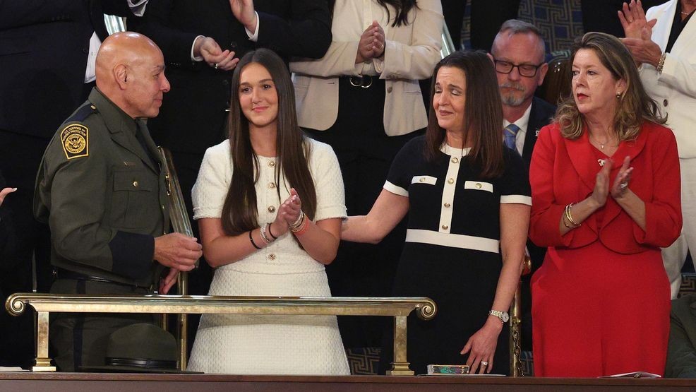 WASHINGTON, DC - MARCH 04: Allyson and Lauren Phillips, the mother and sister of Laken Riley listen as U.S. President Donald Trump addresses a joint session of Congress at the U.S. Capitol on March 04, 2025 in Washington, DC. President Trump was expected to address Congress on his early achievements of his presidency and his upcoming legislative agenda. (Photo by Kayla Bartkowski/Getty Images)
