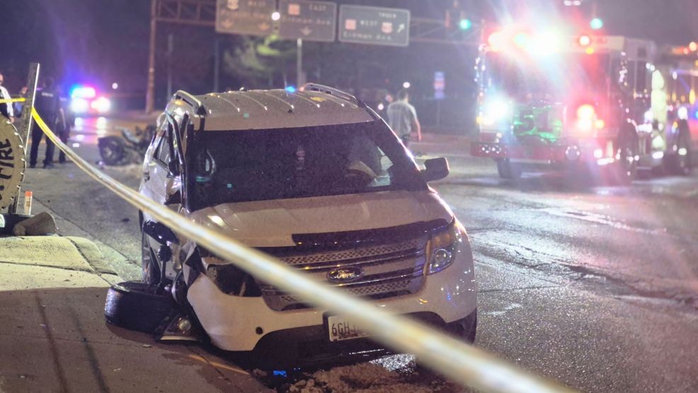 Two people died following a collision in southeast Baltimore on Tuesday. (WBFF / Maggie Ybarra){p}{/p}