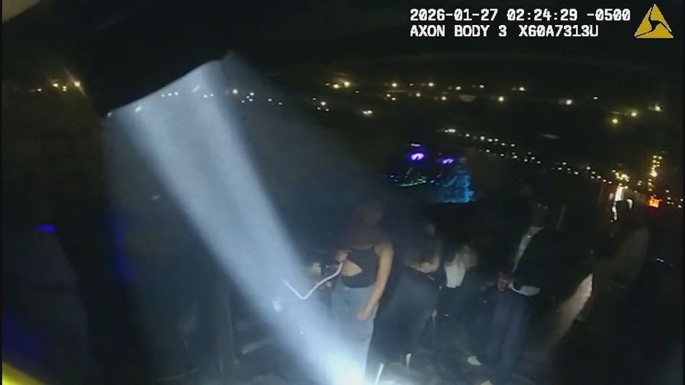 Bodycam footage of police walking into the basement.{ }