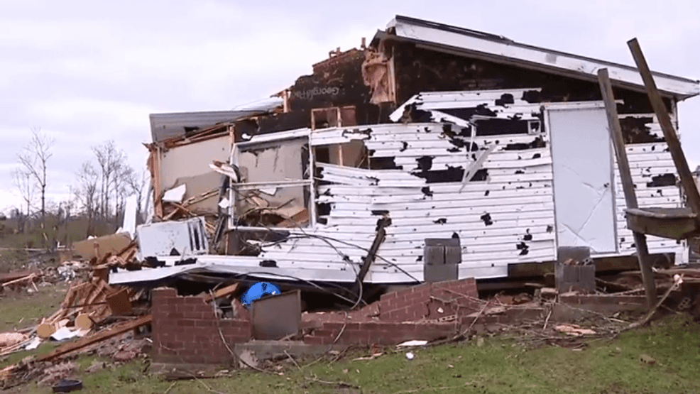 Home seen here was struck just days after it was purchased. The home had only been delivered and set up on Friday, March 13 and Terry Davis says the powerful winds split the home completely in half before his son even had the chance to live in it. (Photo: FOX 17 News)