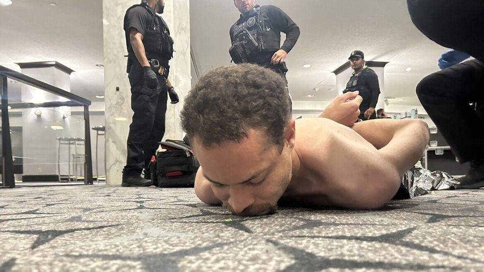 Suspect Cole Tomas Allen is seen after being apprehended after a shooting at White House Correspondents' Dinner on April 25, 2026 (Trump's Truth Social)