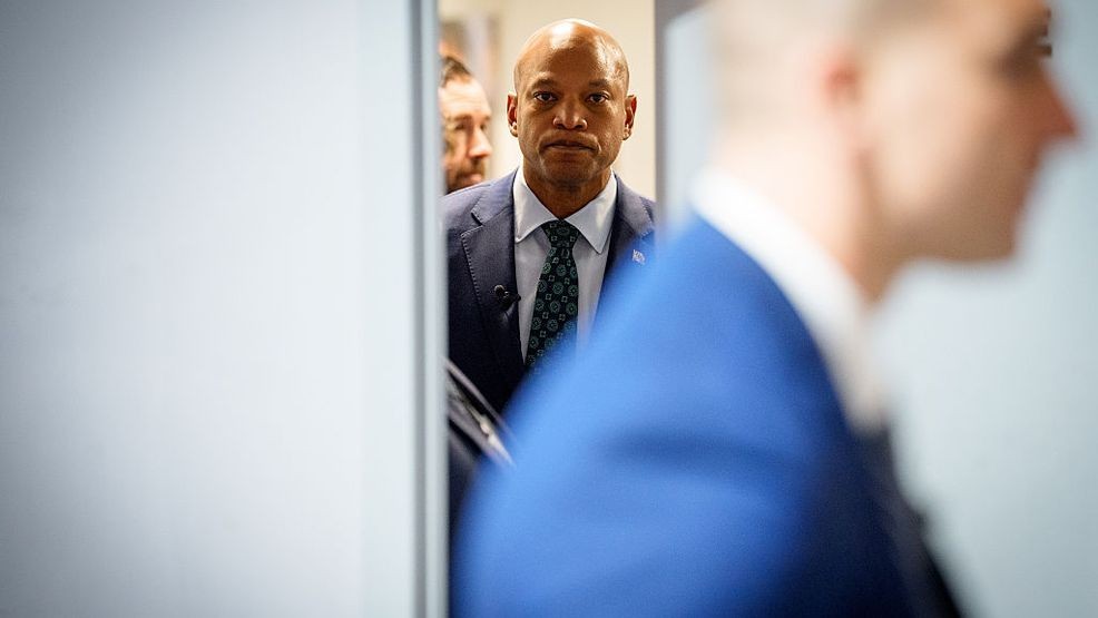 HAGERSTOWN, MARYLAND - MARCH 23: Maryland Gov. Wes Moore arrives for a roundtable on March 23, 2026 in Hagerstown, Maryland. Moore and Rep. April McClain-Delaney (D-Md.) held a meeting with Washington County community leaders to discuss their concerns about a planned U.S. Immigration and Customs Enforcement (ICE) detention warehouse near Williamsport, Maryland as part of the Trump administration's expansion of holding facilities across the country. (Photo by Andrew Harnik/Getty Images)