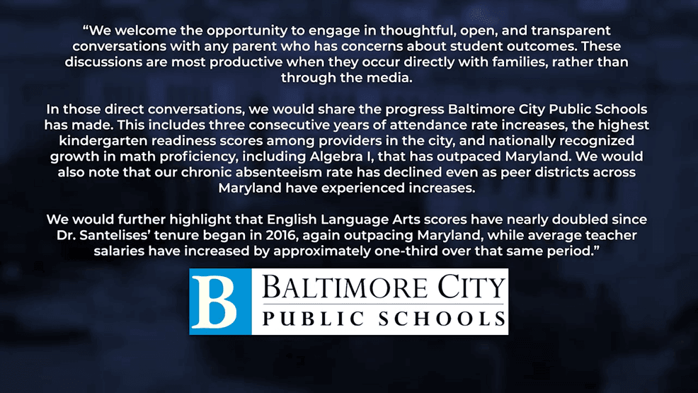 {em}In a statement, City Schools explained the district has shown academic progress (WBFF) {/em}{p}{/p}