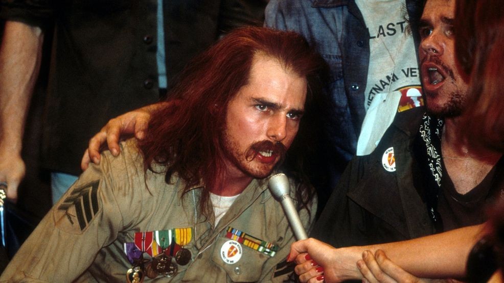 Tom Cruise speaking out for the military veterans in a scene from the film 'Born On The Fourth Of July', 1989. (Photo by Universal Pictures/Getty Images)