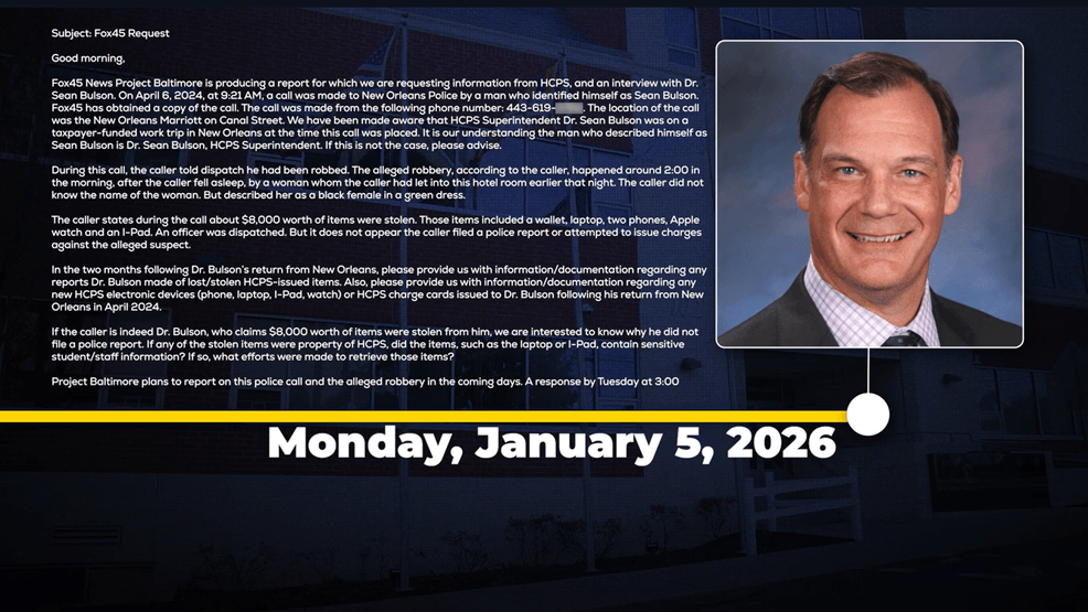 {em}On Monday, January 5, Fox45 News sent an email alerting Harford County officials of the recording (WBFF){/em}