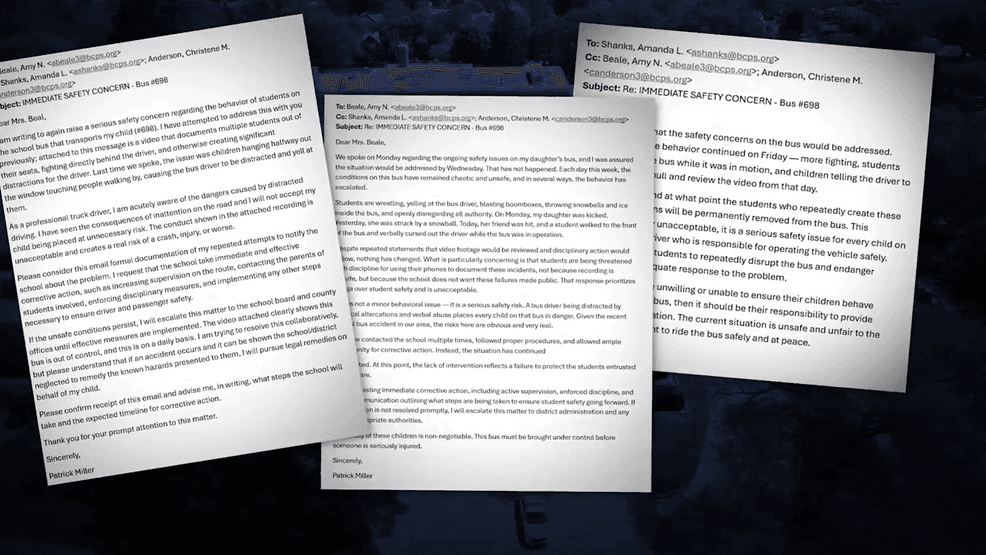 {em}Patrick Miller warned Dumbarton school officials of serious problems on the bus prior to the April 20 fight (WBFF){/em}