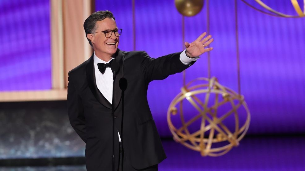 LOS ANGELES, CALIFORNIA - SEPTEMBER 14: Stephen Colbert speaks onstage during the 77th Primetime Emmy Awards at Peacock Theater on September 14, 2025 in Los Angeles, California.  (Photo by Kevin Winter/Getty Images)