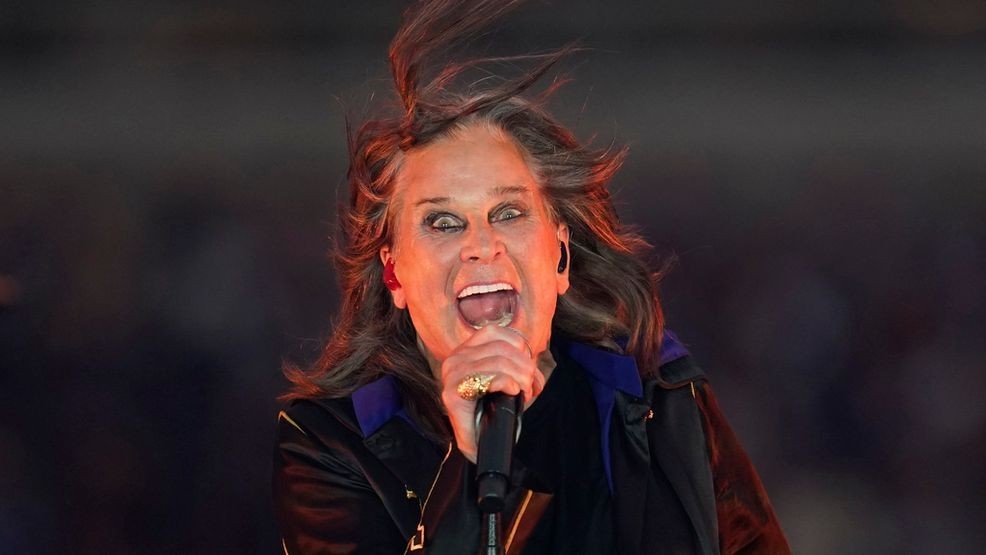 Singer Ozzy Osbourne performs during halftime of an NFL football game between the Los Angeles Rams and the Buffalo Bills in Inglewood, Calif., Sept. 8, 2022. (AP Photo/Ashley Landis, File)