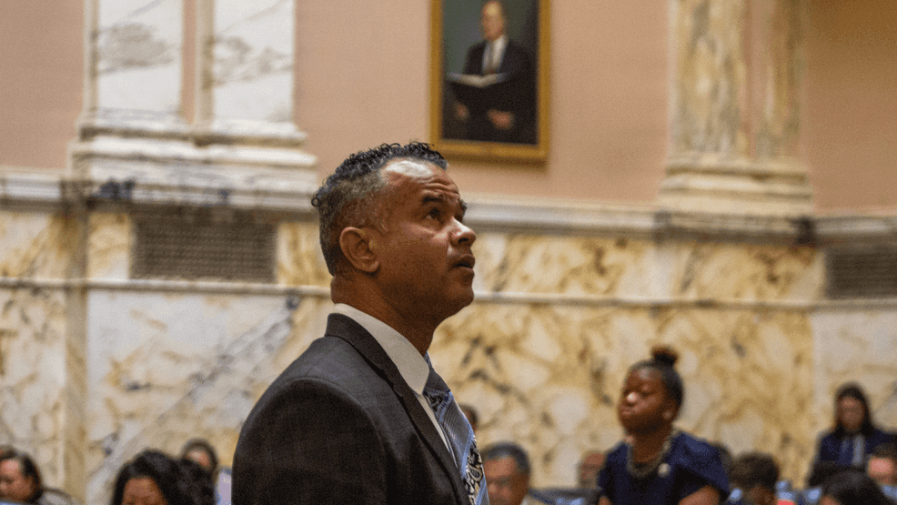 Del. C.T. Wilson, D-Charles County, in the Maryland House of Delegates chamber in Annapolis, Md., on Saturday, March 15, 2025, reviewing the vote count for the Maryland Second Look Act. (Gary Collins/Spotlight on Maryland)