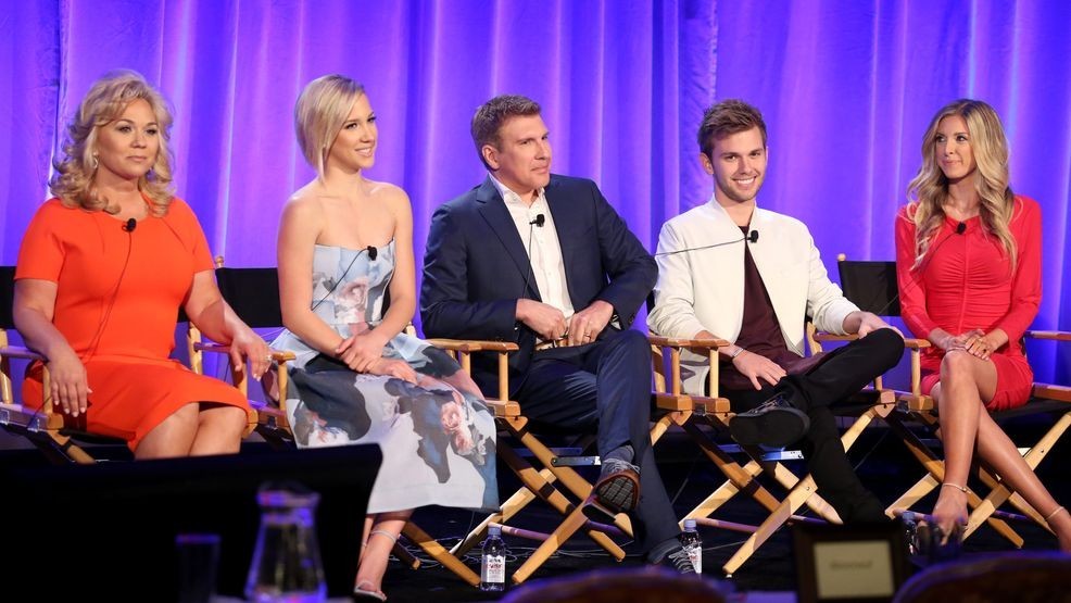 WESTLAKE VILLAGE, CALIFORNIA - APRIL 01:  (L-R) TV personalities Julie Chrisley, Savannah Chrisley, producer/TV personality Todd Chrisley, and TV personalities Chase Chrisley, and Lindsie Chrisley speak onstage during the 'Chrisley Knows Best' panel at the 2016 NBCUniversal Summer Press Day at Four Seasons Hotel Westlake Village on April 1, 2016 in Westlake Village, California.  (Photo by Frederick M. Brown/Getty Images)
