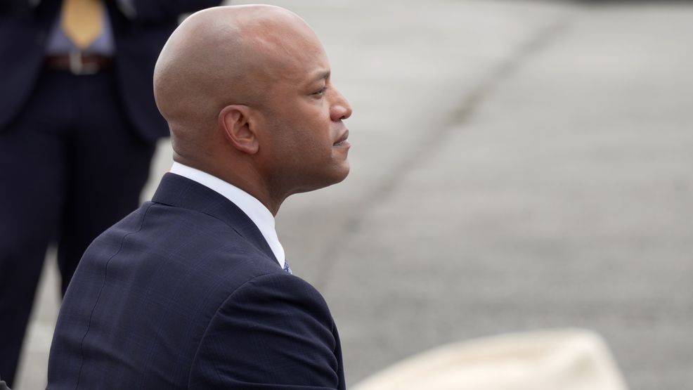 Maryland Gov. Wes Moore on Monday, June 22, 2026, addressing an audience at a ribbon-cutting event commemorating the official opening of the double-decker Howard Street Tunnel project. (Steve Pierce/Spotlight on Maryland)
