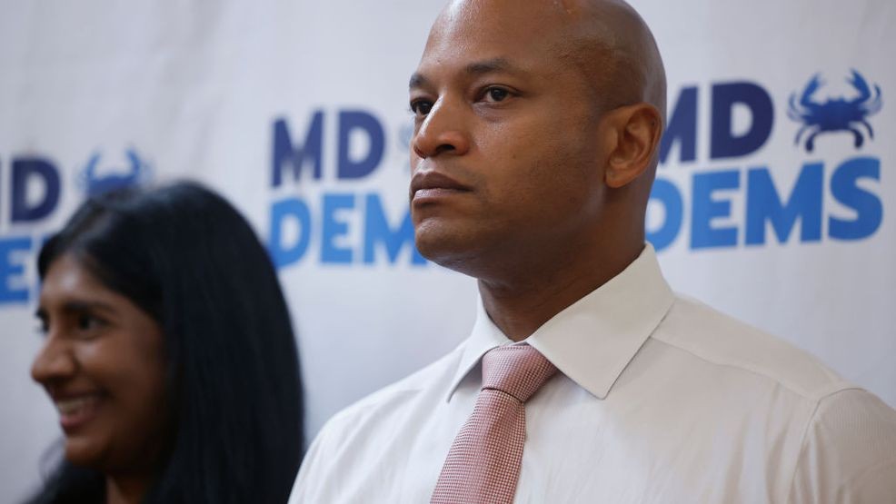 COLLEGE PARK, MARYLAND - OCTOBER 26: Maryland Democratic gubernatorial nominee Wes Moore (R) and lieutenant gubernatorial nominee Aruna Miller hold a campaign rally at the Stamp Student Union on the campus of the University of Maryland on October 26, 2022 in College Park, Maryland. An Army veteran, television host and former investment banker, Moore, who is leading Republican nominee Dan Cox, would be the first Black governor of Maryland if elected in November. (Photo by Chip Somodevilla/Getty Images)