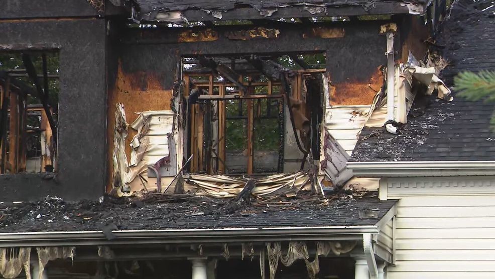 A July 6, 2026, photo of a fatal house fire in St. Mary’s County, Maryland, along Thornbury Drive. (Raul Candia/7News)