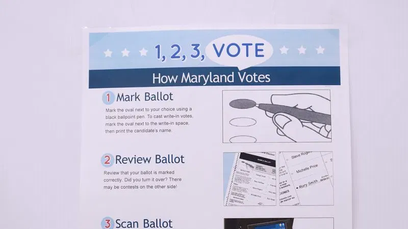 Ballot marking instructions supplied by the Maryland State Board of Elections. (Steve Pierce/Spotlight on Maryland)