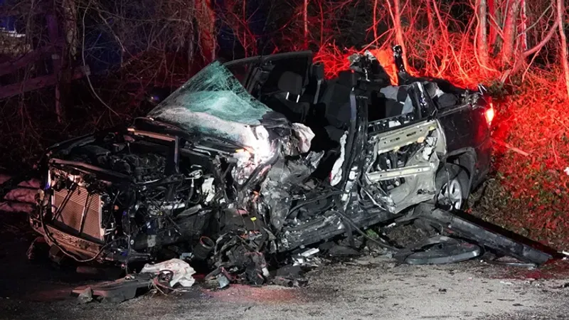 The Jeep Grand Cherokee Rapahaela Weinsweig was driving on March 15, 2026 was severely damaged at impact. (Montgomery County Police)