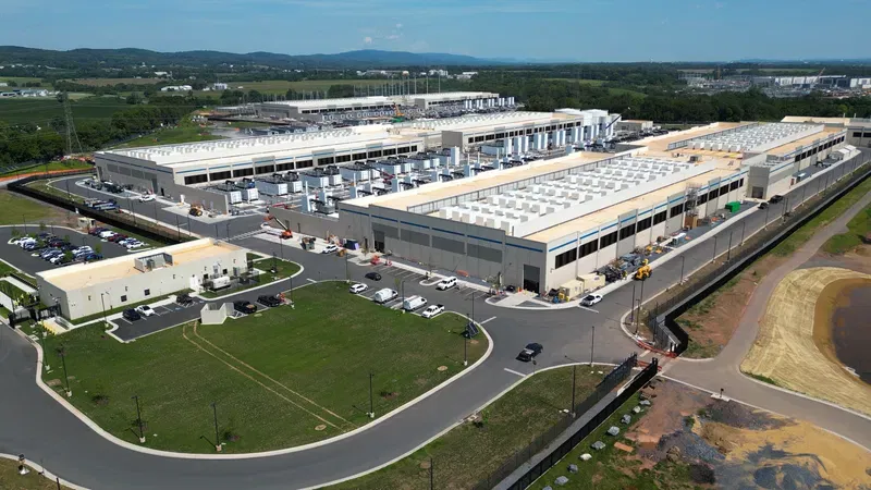 The construction site on Thursday, August 27, 2026, for a new four-building Amazon Web Services facility totaling 777,000 square feet in Adamstown, Md., within Quantum Frederick Park. (Steve Pierce/Spotlight on Maryland)