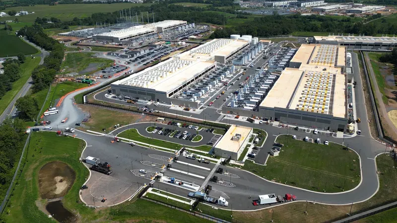 The construction site on Thursday, August 27, 2026, for a new four-building Amazon Web Services facility totaling 777,000 square feet in Adamstown, Md., within Quantum Frederick Park. (Steve Pierce/Spotlight on Maryland)
