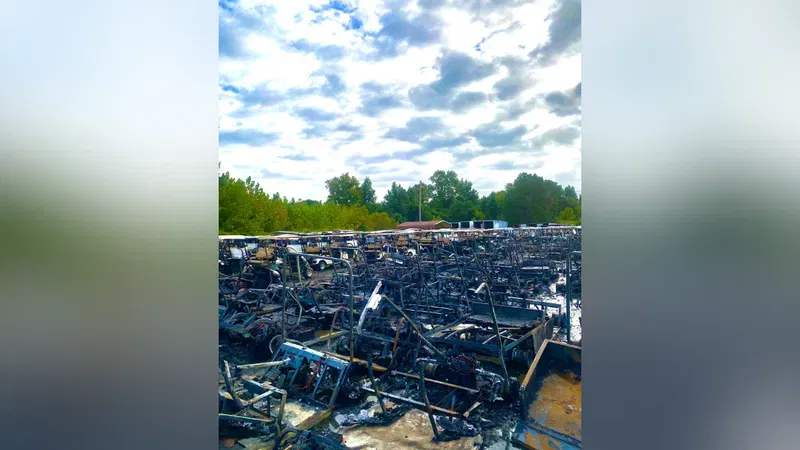 Fire damages more than 160 golf carts at a Brandywine, Maryland, business on Sept. 24, 2026. ( Prince George’s County Fire/EMS Department)