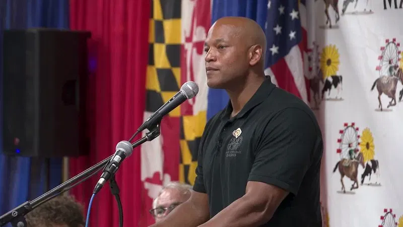 Maryland Gov. Wes Moore provides remarks at the annual Agriculture Day Governor’s Luncheon at the Maryland State Fairgrounds in Timonium, Md., on Friday, September 4, 2026. (Ben Otte/WBFF)
