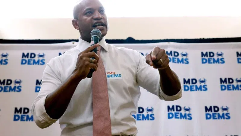 COLLEGE PARK, MARYLAND - OCTOBER 26: Maryland Democratic gubernatorial nominee Wes Moore addresses a campaign rally at the Stamp Student Union on the campus of the University of Maryland on October 26, 2022 in College Park, Maryland. An Army veteran, television host and former investment banker, Moore, who is leading Republican nominee Dan Cox, would be the first Black governor of Maryland if elected in November. (Photo by Chip Somodevilla/Getty Images)
