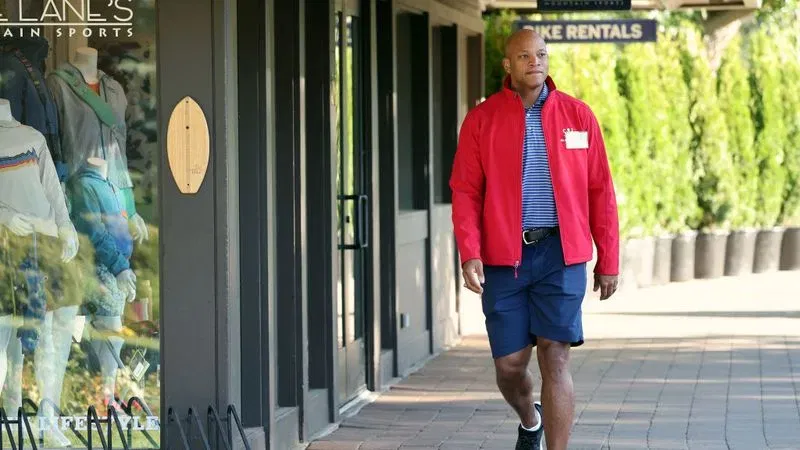 SUN VALLEY, IDAHO - JULY 12: Gov. Wes Moore (D-MD) walks to a morning session at the Allen & Company Sun Valley Conference on July 12, 2023 in Sun Valley, Idaho. Every July, some of the world's most wealthy and powerful figures from the media, finance, technology and political spheres converge at the Sun Valley Resort for the exclusive weeklong conference. (Photo by Kevin Dietsch/Getty Images)