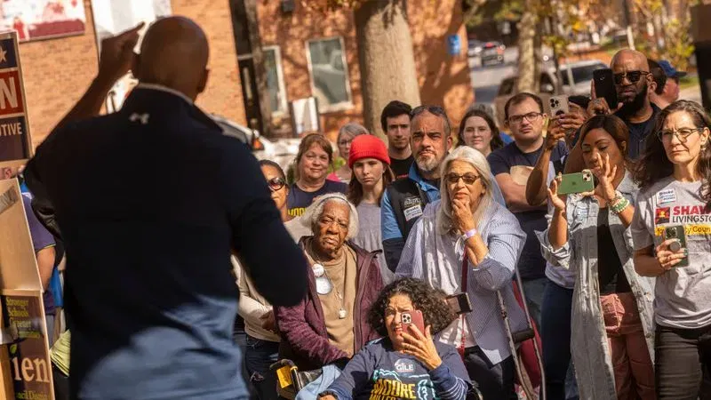 WHEATON, MD - NOVEMBER 05: Democratic Gubernatorial Candidate Wes Moore speaks to supporters during a campaign rally on November 5, 2022 in Annapolis, Maryland. Moore will face off against Trump-backed Republican Dan Cox in the general election on Tuesday. (Photo by Nathan Howard/Getty Images)